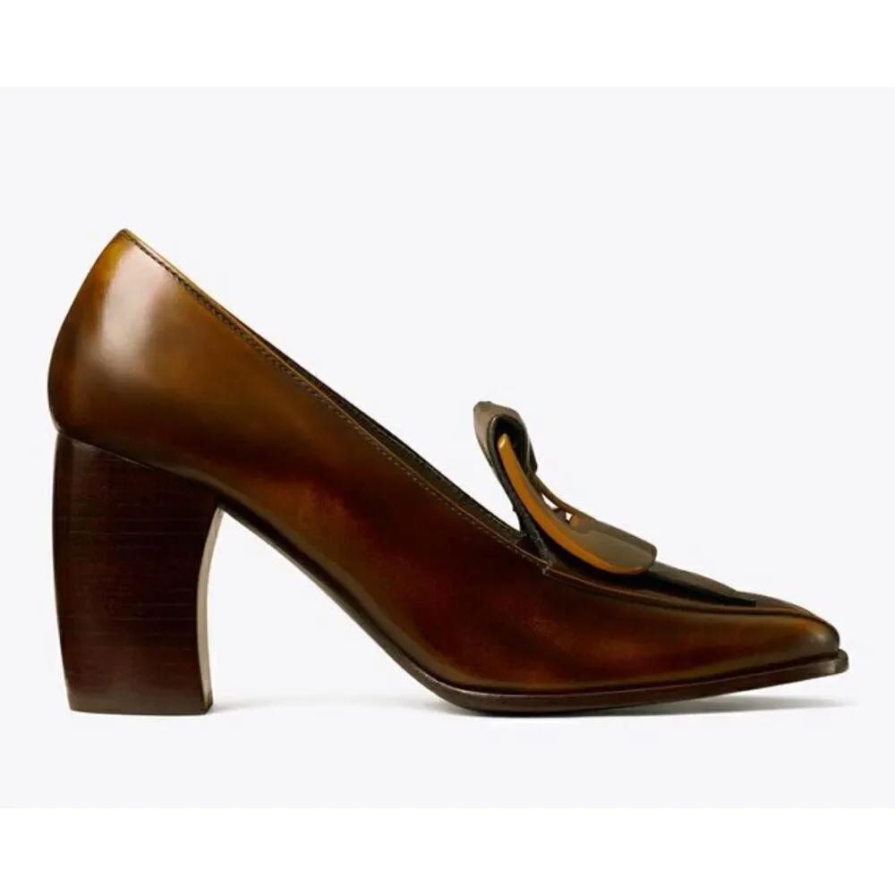 Tory Burch BUCKLE HEEL LOAFER in Brown NWOB Size 6 1/2